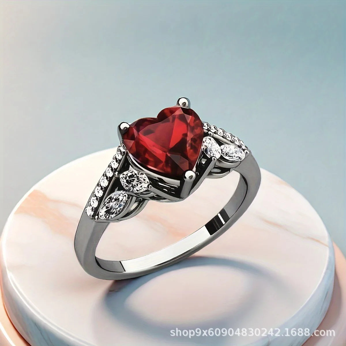 Goth Romantic Inlay Red Crystal Zircon Heart Shape Double Dragon Pattern Couple Rings for Women Men Luxury Sparkle Jewelry Gift