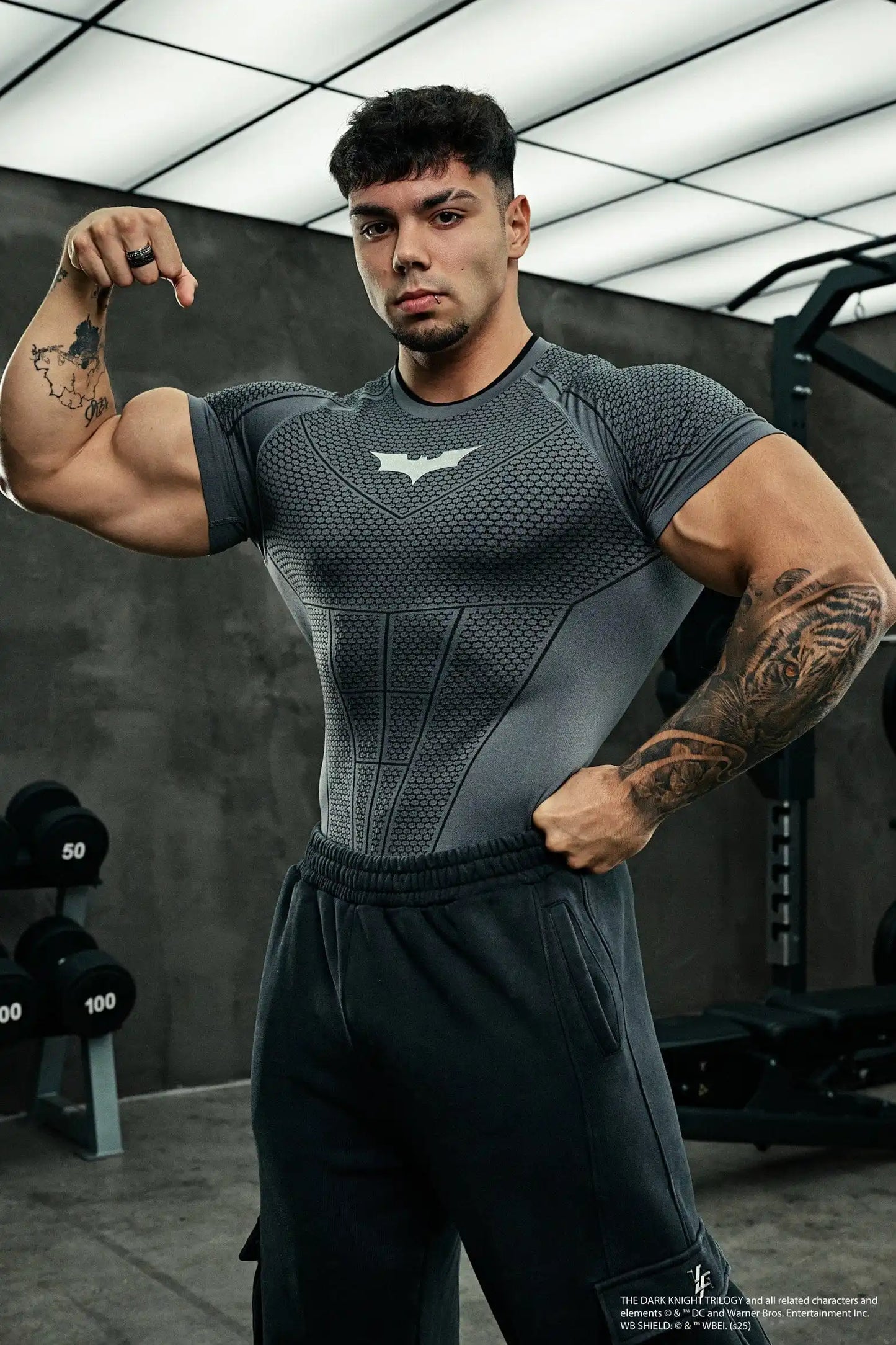 Men's muscle quick-drying tight short-sleeved sports T-shirt, gym exercise, fitness, running, bodybuilding, casual top