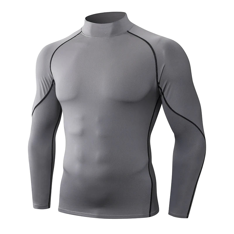 Men's High neck Long Sleeve Compression Shirts Cool Dry Sun Protection Sports Tights Undershirts Running Gym Tops