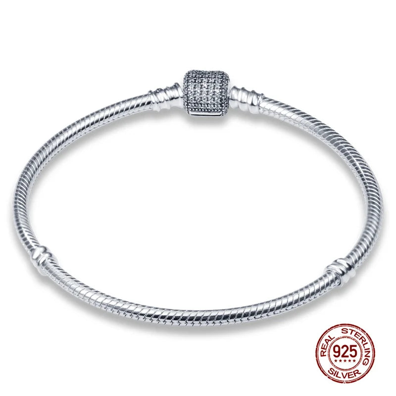 New in Original 925 Silver Snake Chain Bracelet Fits 3mm Original Charm Bead For Women Heart Bracelets Jewelry Gifts Hot