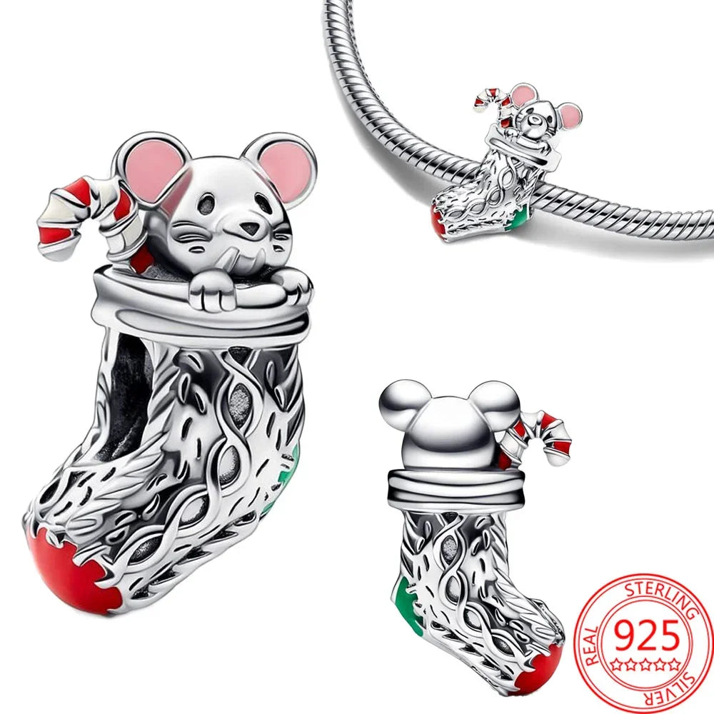 Original 925 Sterling Silver Christmas Charms Santa Claus Reindeer Snowflake Beads Fit Necklace Bracelets DIY Gifts Fine Jewelry