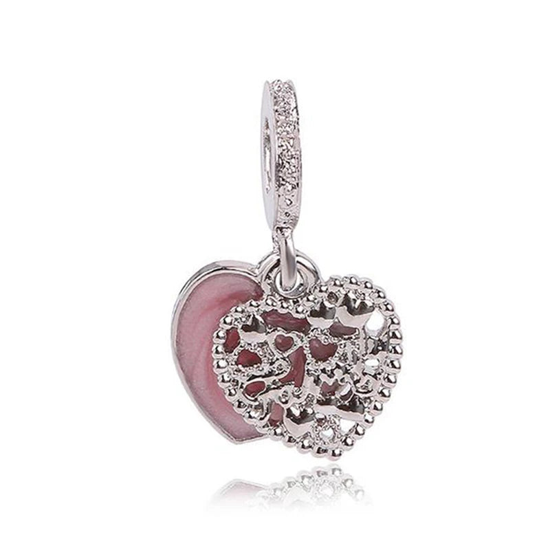 1pc New Fashion Crystal Love Heart Dreamcatcher Charms Beads fit Pandor Bracelets Necklaces For Women DIY Jewelry Accessories
