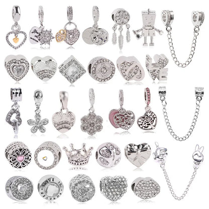 1pc New Fashion Crystal Love Heart Dreamcatcher Charms Beads fit Pandor Bracelets Necklaces For Women DIY Jewelry Accessories