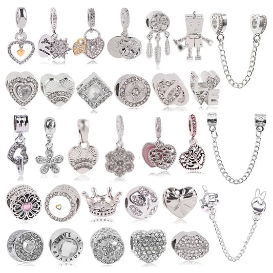 1pc New Fashion Crystal Love Heart Dreamcatcher Charms Beads fit Pandor Bracelets Necklaces For Women DIY Jewelry Accessories