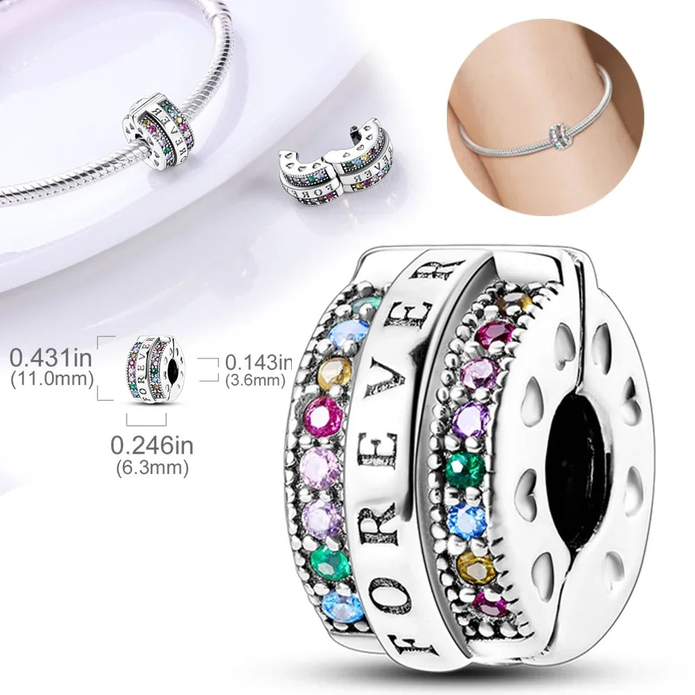 Real Silver 925 Clip Charms Heart Beads Stopper Safety Chain for Original Bracelet Making Fine Jewelry Gifts for Women Diy