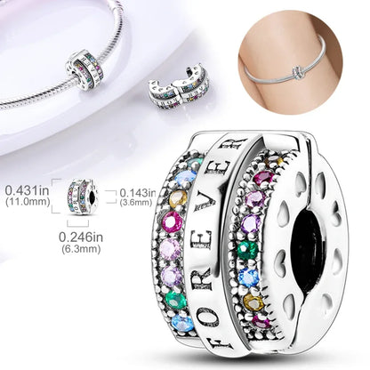 Real Silver 925 Clip Charms Heart Beads Stopper Safety Chain for Original Bracelet Making Fine Jewelry Gifts for Women Diy