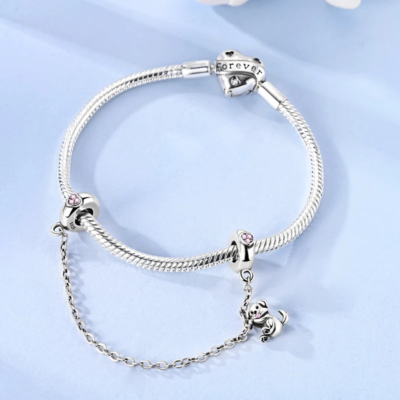 925 Silver Sparkling Cat Dog Charms Pendants Love Family Father Beads Fits Original Bracelet Gift for Women