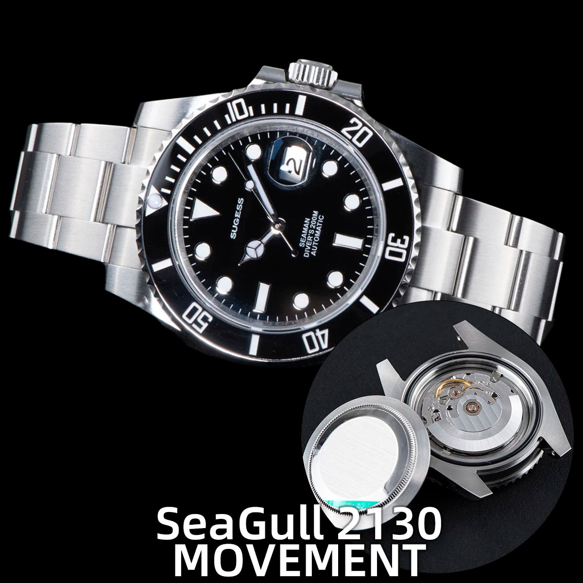 Sugess Watch of Men Diver NH35 Automatic Mechanical Wristwatch Date Sapphire Crystal Luminous Ceramic Bezel Waterproof 200M 2022