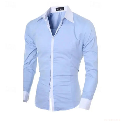 New men's black and white color-blocked spliced   shirt, outdoor street style, business casual long-sleeved lapel top for men.