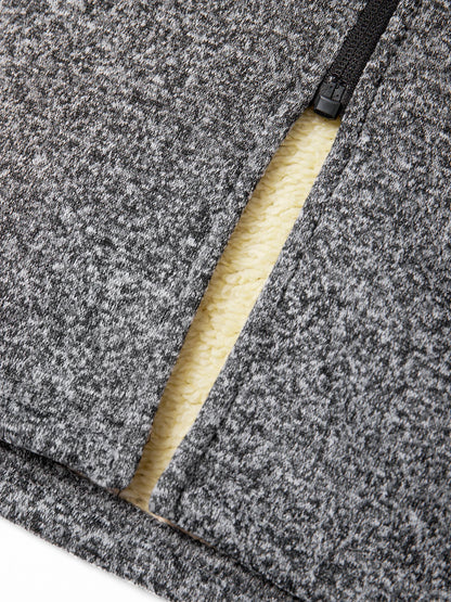 Men's Winter Warm Long Coat Zipper Jacket Zip Windbreaker Thick Fleece Windproof Overcoat Casual Contrast Color Hooded Jacket