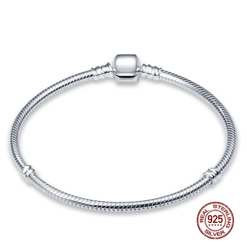 New in Original 925 Silver Snake Chain Bracelet Fits 3mm Original Charm Bead For Women Heart Bracelets Jewelry Gifts Hot