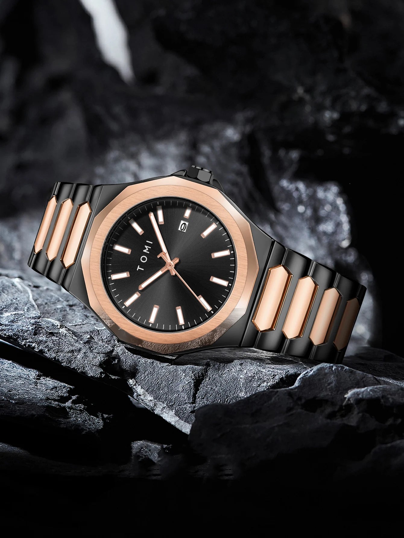 TOMI Luxury Business Men's Watch Gift Box Set High Quality Rose Gold Case Simple and Versatile Quartz Watch Relogio Masculino