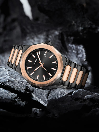 TOMI Luxury Business Men's Watch Gift Box Set High Quality Rose Gold Case Simple and Versatile Quartz Watch Relogio Masculino