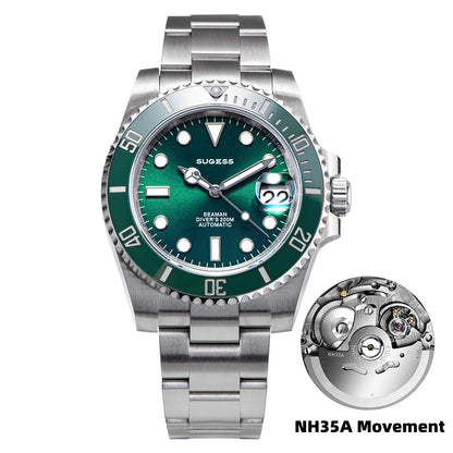 Sugess Watch of Men Diver NH35 Automatic Mechanical Wristwatch Date Sapphire Crystal Luminous Ceramic Bezel Waterproof 200M 2022