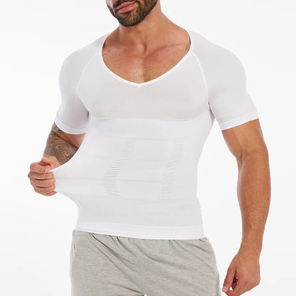 Mens Slimming Compression Shirt Body Shaper V-Neck Undershirt Shirts Workout Abs Abdomen Tummy Control Shapewear Tops
