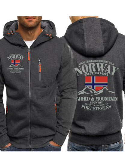 Norway Fjords And Mountains Print Male Zipper Hoodie All-Match Fashion Streetwear Vintage Casual Clothes Autumn Loose Hooded