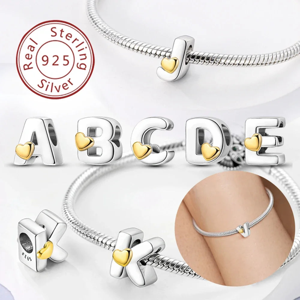 925 Silver 26 Letters A-Z Alphabet Beads Charms Fit Original Bracelet Charm Real Silver for Woman diy Fine Jewelry Bead