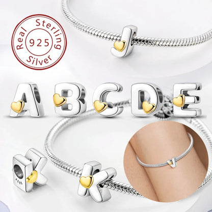 925 Silver 26 Letters A-Z Alphabet Beads Charms Fit Original Bracelet Charm Real Silver for Woman diy Fine Jewelry Bead