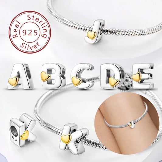 925 Silver 26 Letters A-Z Alphabet Beads Charms Fit Original Bracelet Charm Real Silver for Woman diy Fine Jewelry Bead