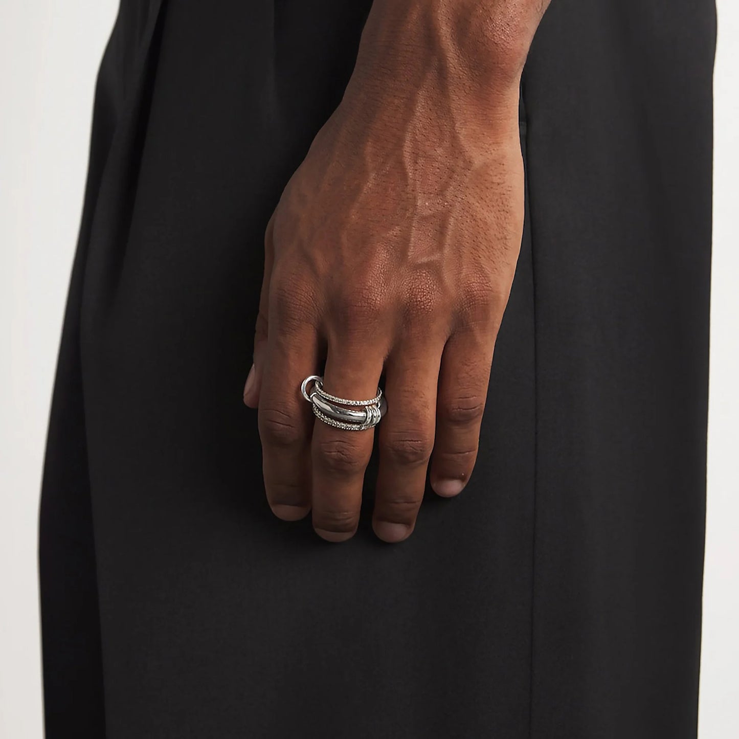 Multi-layer Stackable Finger Rings Shiny Cubic Zirconia Link Ring 18K Gold Plated Stainless Steel High Quality Jewelry Accessory