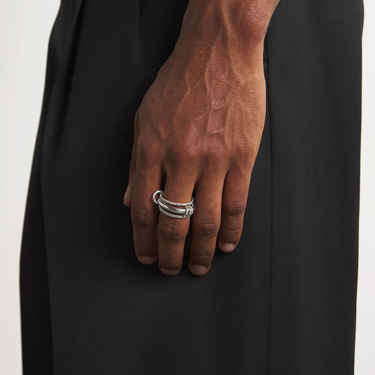 Multi-layer Stackable Finger Rings Shiny Cubic Zirconia Link Ring 18K Gold Plated Stainless Steel High Quality Jewelry Accessory