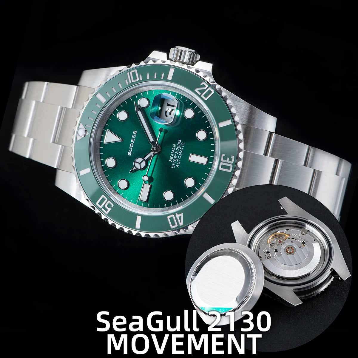 Sugess Watch of Men Diver NH35 Automatic Mechanical Wristwatch Date Sapphire Crystal Luminous Ceramic Bezel Waterproof 200M 2022