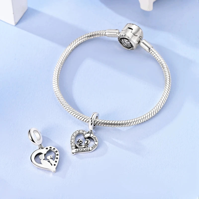 925 Silver Sparkling Cat Dog Charms Pendants Love Family Father Beads Fits Original Bracelet Gift for Women