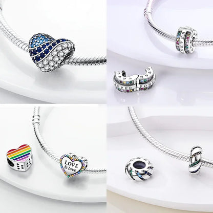 Real Silver 925 Clip Charms Heart Beads Stopper Safety Chain for Original Bracelet Making Fine Jewelry Gifts for Women Diy
