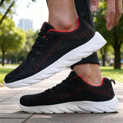 2025 New Arrival Men's Casual Sneakers Breathable Knit Upper Soft Sole Non-Slip Outdoor Shoes Comfortable Walking Running Shoes