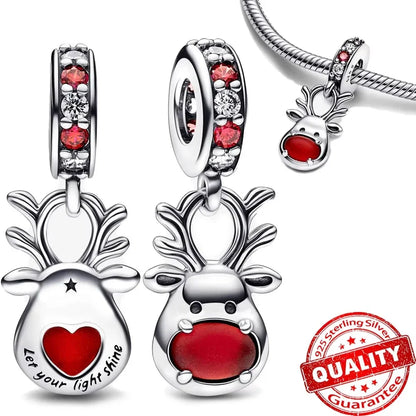 Original 925 Sterling Silver Christmas Charms Santa Claus Reindeer Snowflake Beads Fit Necklace Bracelets DIY Gifts Fine Jewelry