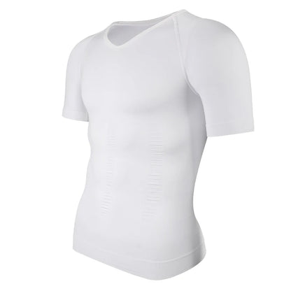 Mens Slimming Compression Shirt Body Shaper V-Neck Undershirt Shirts Workout Abs Abdomen Tummy Control Shapewear Tops