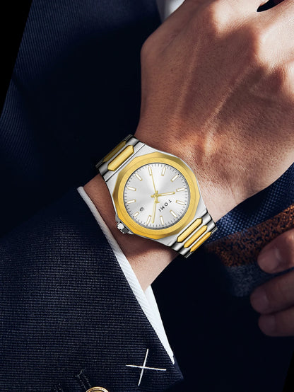 TOMI Luxury Business Men's Watch Gift Box Set High Quality Rose Gold Case Simple and Versatile Quartz Watch Relogio Masculino