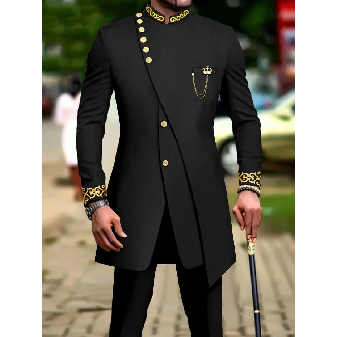 Classic African National Printing Batik Men's Casual 2PCS Suit For Wedding Dinner Event Suit terno masculinos complete costume