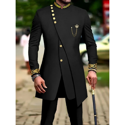 Classic African National Printing Batik Men's Casual 2PCS Suit For Wedding Dinner Event Suit terno masculinos complete costume