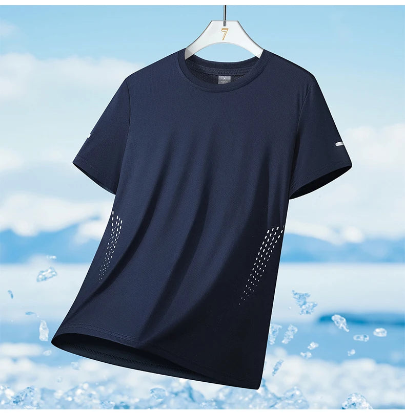CHRLCK Men's Running Quick Drying T-shirts Breathable Hiking Fishing Tees Soft Elasticity Outdoor Sports Short Shirt Summer