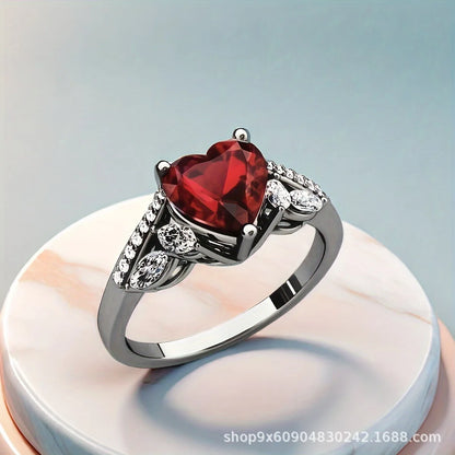 Goth Romantic Inlay Red Crystal Zircon Heart Shape Double Dragon Pattern Couple Rings for Women Men Luxury Sparkle Jewelry Gift