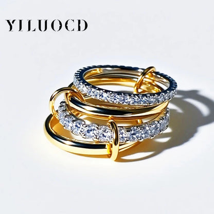 New Stainless Steel Cubic Zirconia Stackable Rings for Women 18k GoldPlating Multi-Link Connected Statement Ring Stack Jewelry