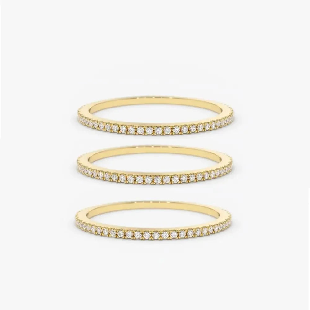 1/3PCS Thin Dainty Stackable Ring Mariasz Minimalist Full Eternity Band Cubic Zirconia Gold Color Plated Pave Rings for Women