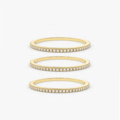 1/3PCS Thin Dainty Stackable Ring Mariasz Minimalist Full Eternity Band Cubic Zirconia Gold Color Plated Pave Rings for Women