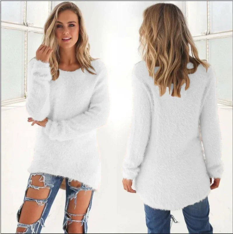 Women Warm Sweater Solid Color O Neck Loose Cotton Knitted Pullover Long Sweater Casual Oversize Blouse Ladies Hipster Clothing
