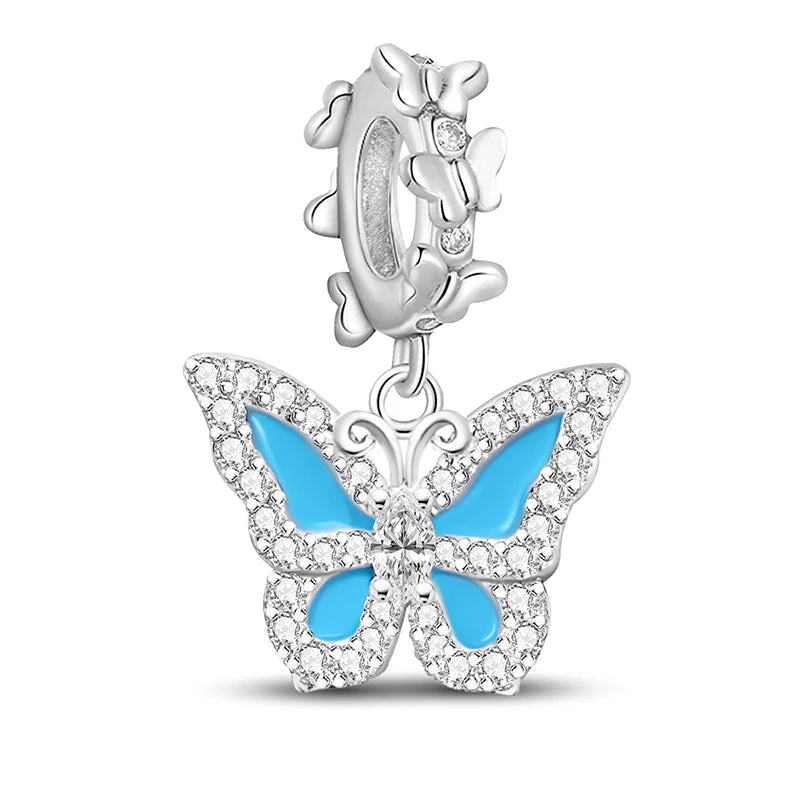 925 Sterling Silver Cute Butterfly Elephant Blue Series Charms Beads Fit Original Pan Bracelet Bangle High Quality DIY Jewelry