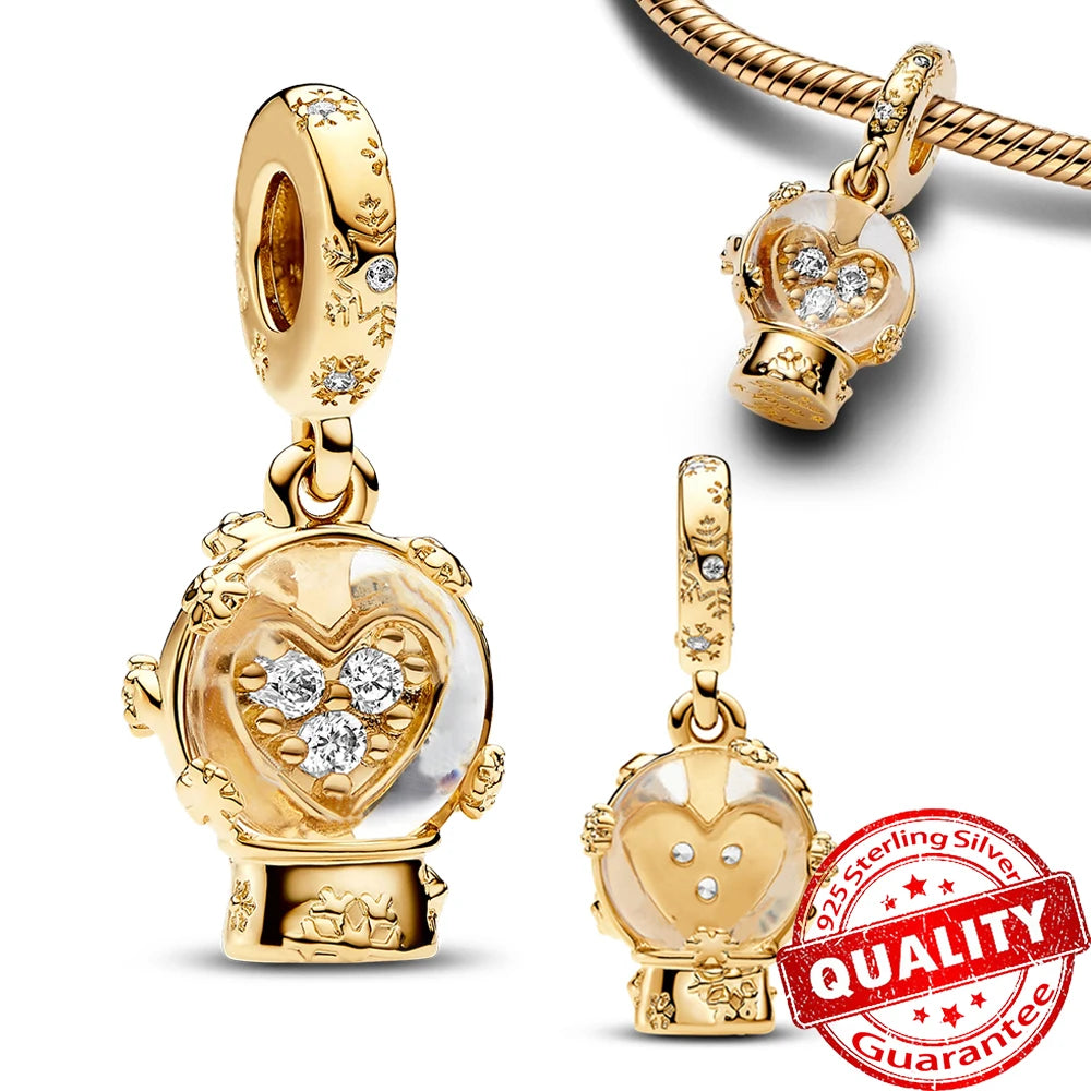 Gold Series 925 Sterling Silver Firefly Leopard Seahorse Crystal Ball Flower Charm Fit DIY Bracelet Necklace Boutique Party Gift