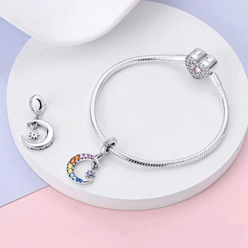 Fit Original Bracelet Silver Plated Cat Moon Shape Stars Love Charms Pendants For Women Jewelry Making Gift