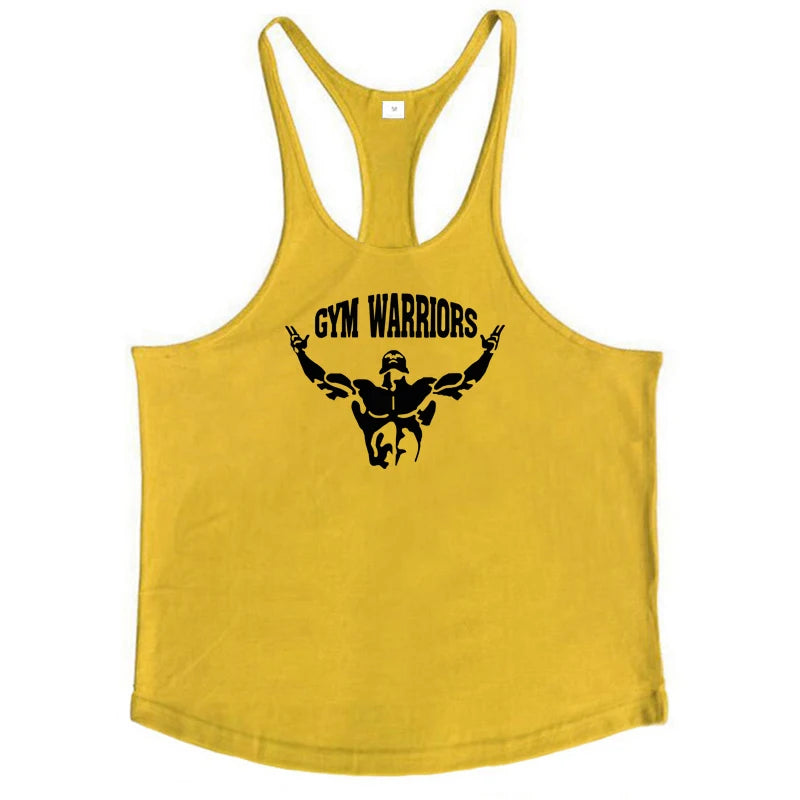 Men's Cotton Gym Warriors Tank Tops Running Vests Y-Back Bodybuilding Sleeveless Shirt Muscle Workout Athletic Fitness Singlets