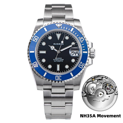 Sugess Watch of Men Diver NH35 Automatic Mechanical Wristwatch Date Sapphire Crystal Luminous Ceramic Bezel Waterproof 200M 2022