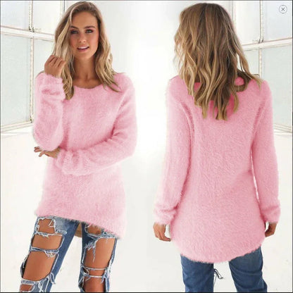 Women Warm Sweater Solid Color O Neck Loose Cotton Knitted Pullover Long Sweater Casual Oversize Blouse Ladies Hipster Clothing