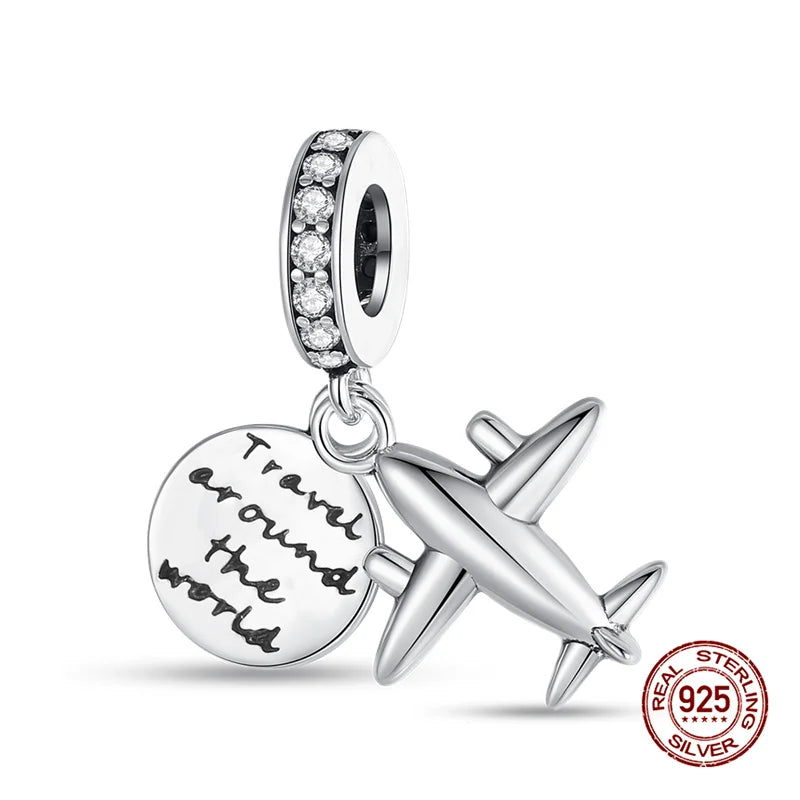 Original Charms 925 Silver Three-In-One Airplane Travel Luggage Charms Bead Fit 3mm Original Bracelet Womens DIY Jewelry Gifts