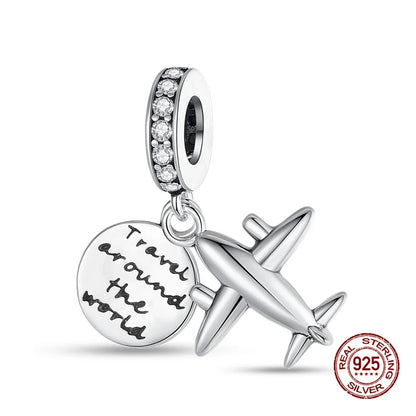 Original Charms 925 Silver Three-In-One Airplane Travel Luggage Charms Bead Fit 3mm Original Bracelet Womens DIY Jewelry Gifts