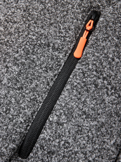 Men's Winter Warm Long Coat Zipper Jacket Zip Windbreaker Thick Fleece Windproof Overcoat Casual Contrast Color Hooded Jacket