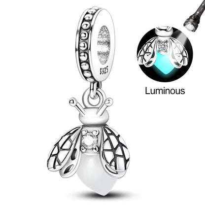 Hot Sales 925 Sterling Silver Luminous Firefly Light Bulb Star Moon Chameleon Charms Pendant Fit Original Bracelets DIY Jewelry